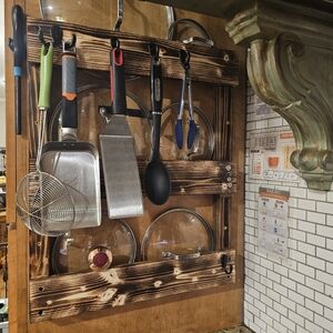 Handmade Rustic Wooden Kitchen Utensil and Lid Organizer